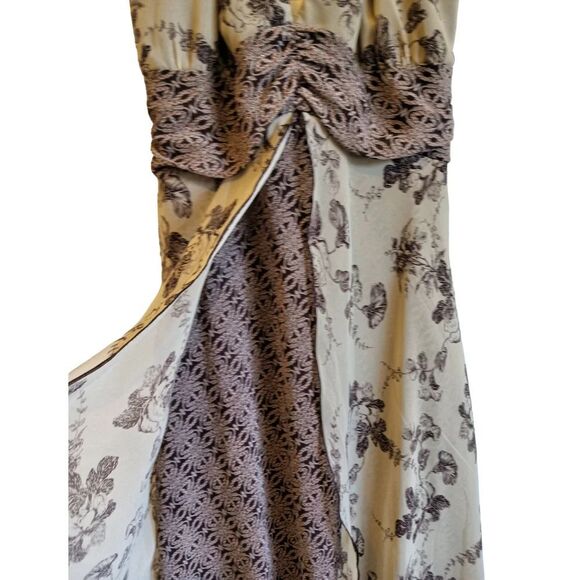 Bisou Bisou Cream and Brown Floral Midi Dress Y2K Style - Picture 3 of 7